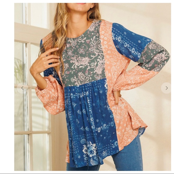 ShopEvelynne Ces Femme Multicolor Patchwork Blouse - Picture 1 of 12